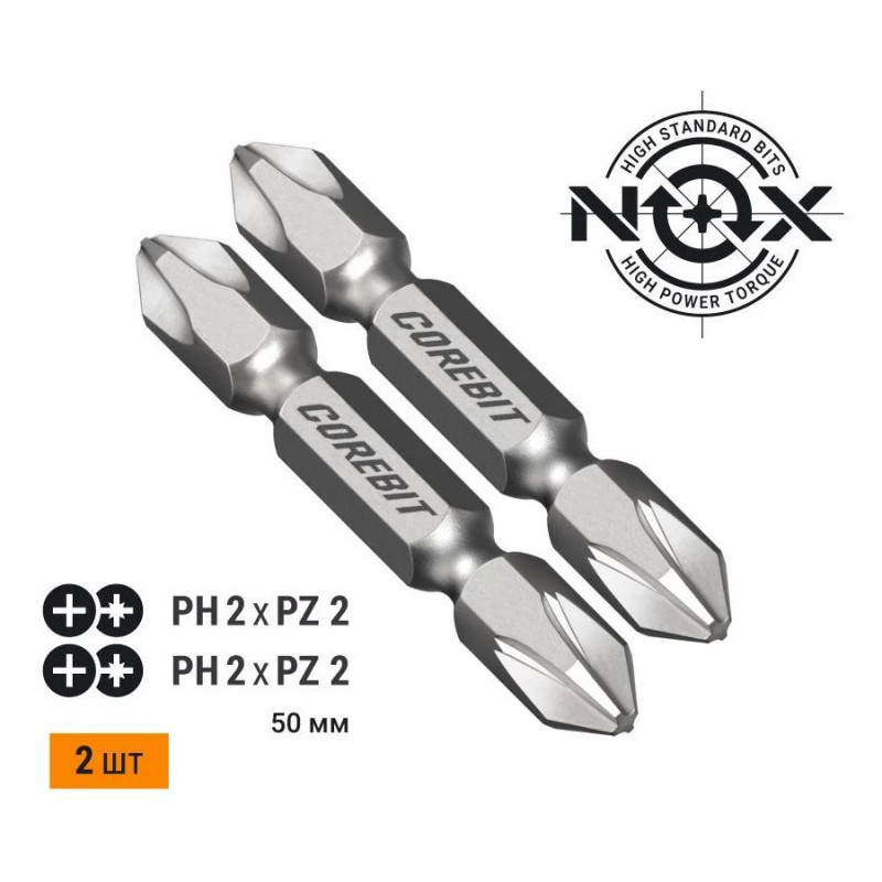 Набор бит COREBIT NOX SET2 2X Ph2xPz2-50, 2 шт., карта