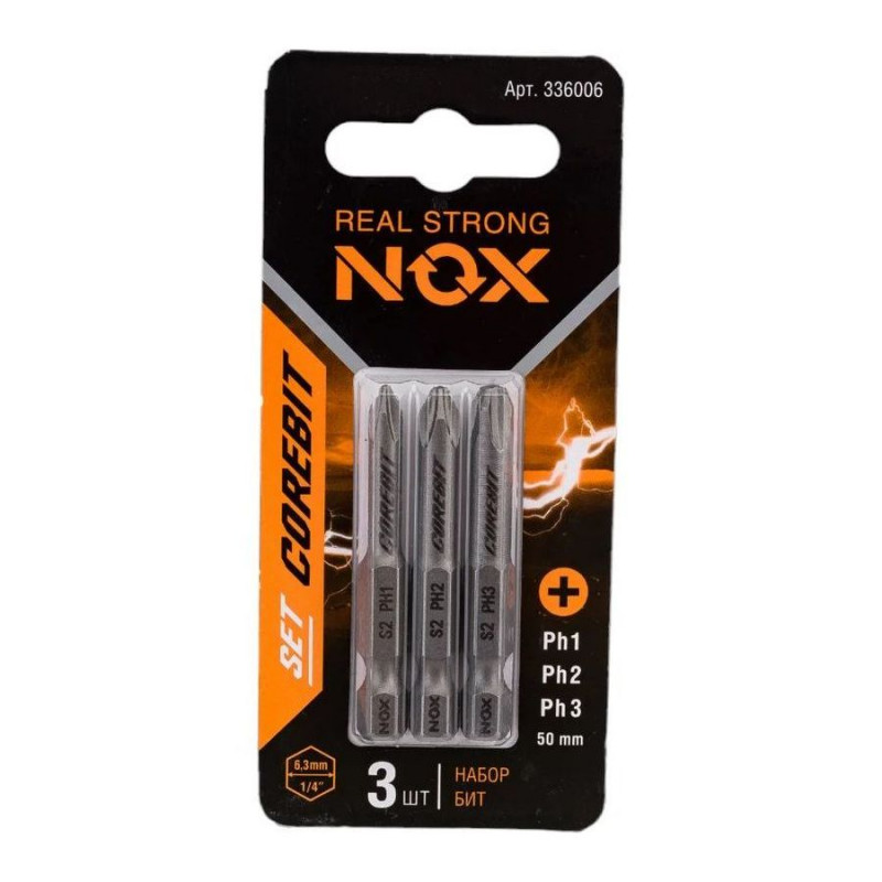 Набор бит COREBIT NOX SET3 E6,3 Ph1,2,3-50, 3 шт., карта Набор бит COREBIT NOX SET3 E6,3 Ph1,2,3-50, 3 шт., карта
