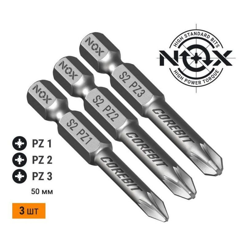 Набор бит COREBIT NOX SET3 E6,3 Pz1,2,3-50, 3 шт., карта Набор бит COREBIT NOX SET3 E6,3 Pz1,2,3-50, 3 шт., карта