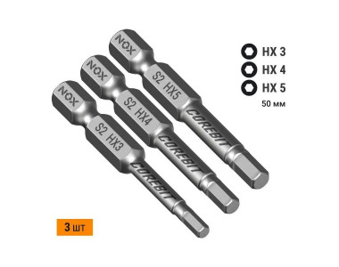 Набор бит COREBIT NOX SET3 E6,3 Hex3,4,5-50, 3 шт., карта