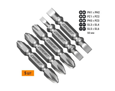 Набор бит COREBIT NOX SET5 2X Ph1xPh2, Pz1xPz2, Ph3xPz3, Sl3xSl4, Sl5xSl6-50, 5 шт., карта