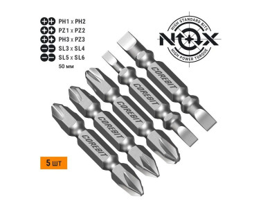 Набор бит COREBIT NOX SET5 2X Ph1xPh2, Pz1xPz2, Ph3xPz3, Sl3xSl4, Sl5xSl6-50, 5 шт., карта Набор бит COREBIT NOX SET5 2X Ph1xPh2, Pz1xPz2, Ph3xPz3, Sl3xSl4, Sl5xSl6-50, 5 шт., карта