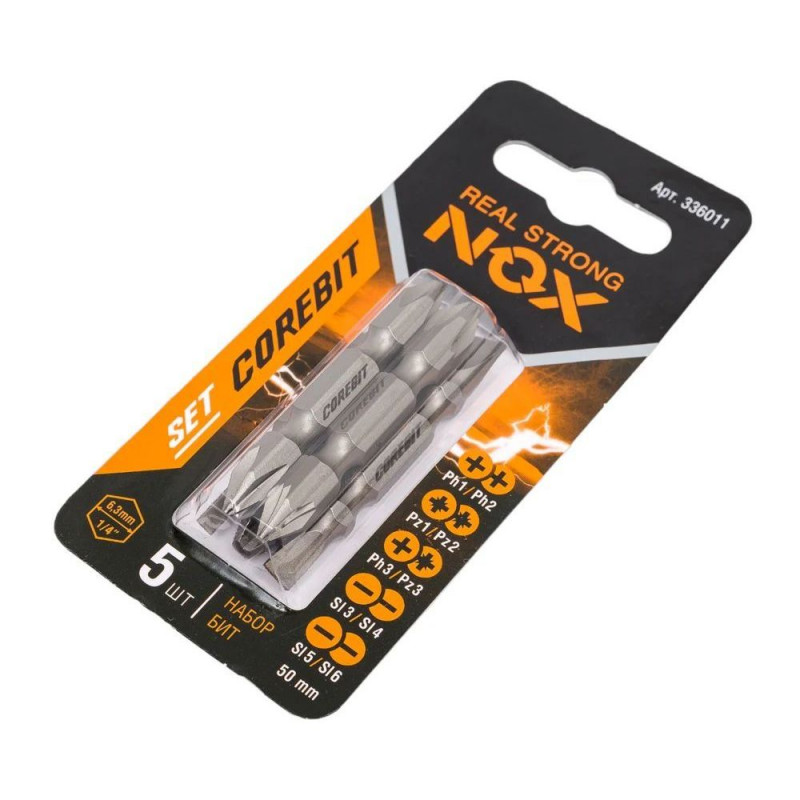 Набор бит COREBIT NOX SET5 2X Ph1xPh2, Pz1xPz2, Ph3xPz3, Sl3xSl4, Sl5xSl6-50, 5 шт., карта Набор бит COREBIT NOX SET5 2X Ph1xPh2, Pz1xPz2, Ph3xPz3, Sl3xSl4, Sl5xSl6-50, 5 шт., карта