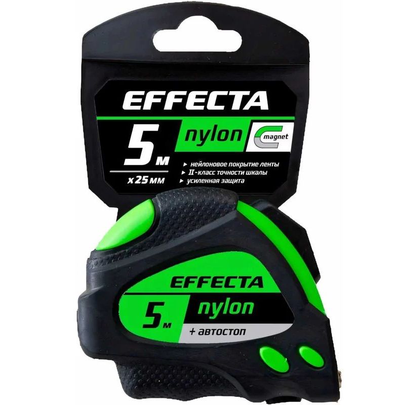 Рулетка EFFECTA Nylon 5м/25 мм с магнитом, автостопом, лентой нейлон Рулетка EFFECTA Nylon 5м/25 мм с магнитом, автостопом, лентой нейлон