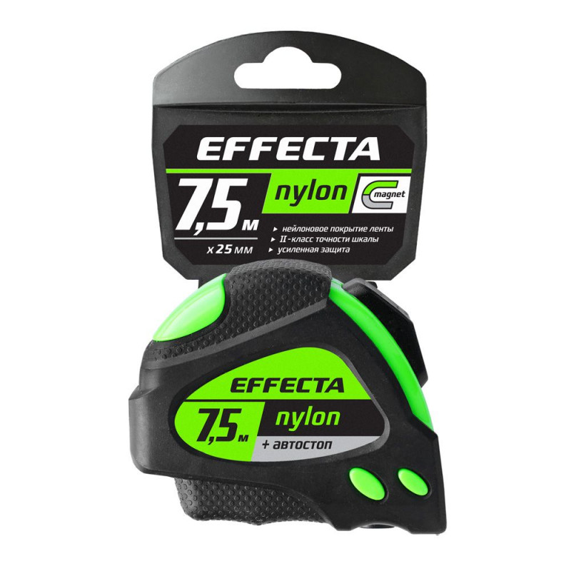 Рулетка EFFECTA Nylon 7,5м/25 мм с магнитом, автостопом, лентой нейлон Рулетка EFFECTA Nylon 7,5м/25 мм с магнитом, автостопом, лентой нейлон