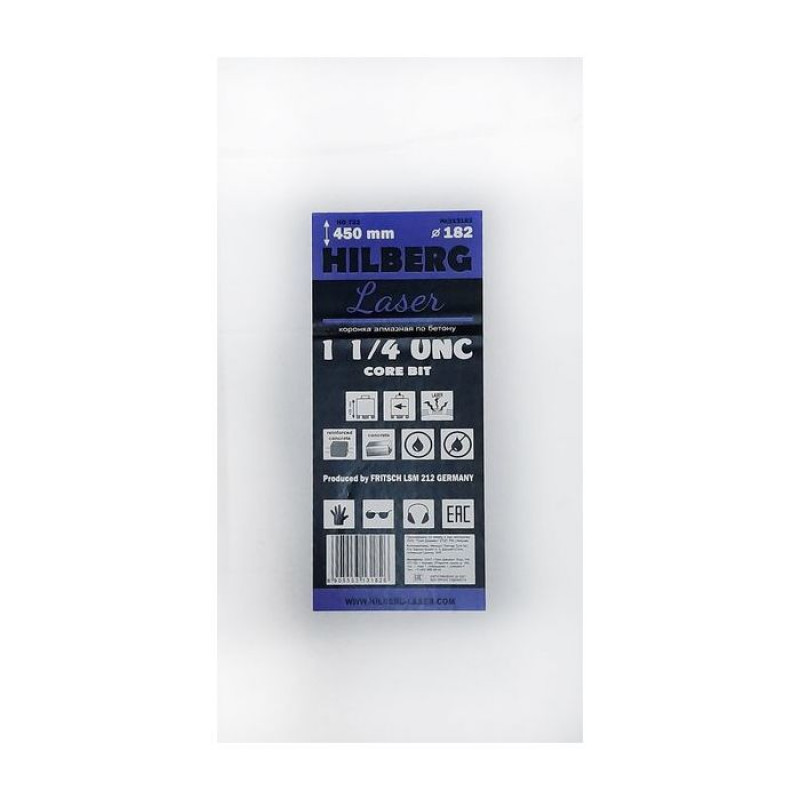 Коронка алмазная Hilberg Laser 1 1/4 UNC HD722, 182 мм Коронка алмазная Hilberg Laser 1 1/4 UNC HD722, 182 мм