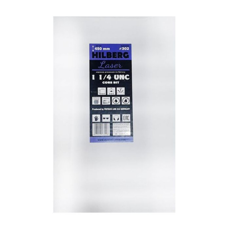 Коронка алмазная Hilberg Laser 1 1/4 UNC HD726, 302 мм Коронка алмазная Hilberg Laser 1 1/4 UNC HD726, 302 мм