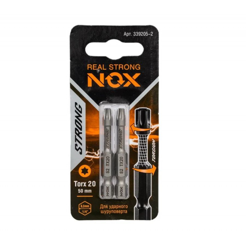 Бита торсионная NOX STRONG E6,3 Tx20-50, 2 шт., карта Бита торсионная NOX STRONG E6,3 Tx20-50, 2 шт., карта