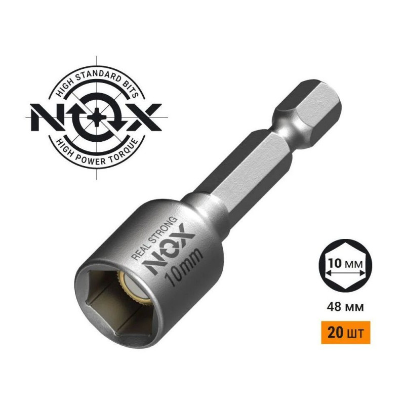 Ключ-насадка магнитная NOX NUT SETTER 20 шт.; 10x48 мм; упаковка ПВХ
