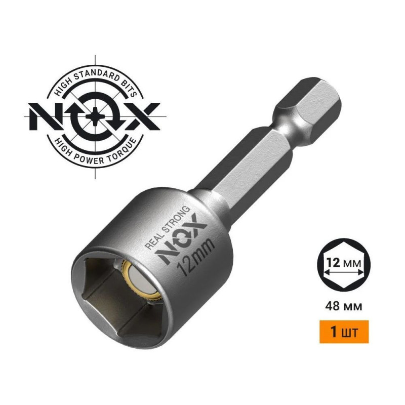 Ключ-насадка магнитная NOX NUT SETTER 12х48 мм, 1 шт., карта Ключ-насадка магнитная NOX NUT SETTER 12х48 мм, 1 шт., карта