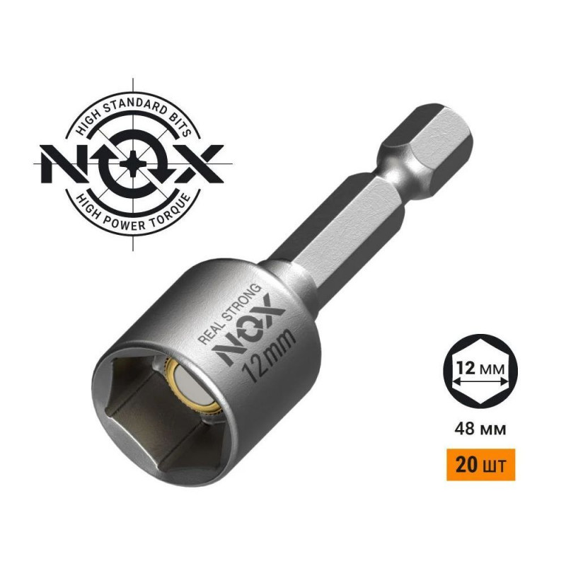Ключ-насадка магнитная NOX NUT SETTER 12x48 мм, 20 шт., упаковка ПВХ Ключ-насадка магнитная NOX NUT SETTER 12x48 мм, 20 шт., упаковка ПВХ