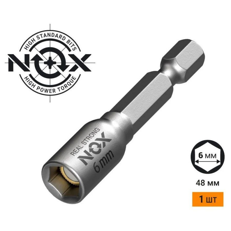 Ключ-насадка магнитная NOX NUT SETTER 6х48 мм, 1 шт., карта Ключ-насадка магнитная NOX NUT SETTER 6х48 мм, 1 шт., карта