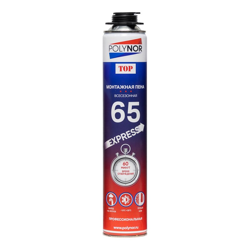 Пена монтажная POLYNOR 65 EXPRESS FOAM всесезонная, до -10°С, ТОР, под пистолет