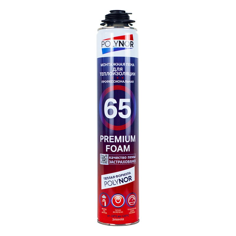 Пена монтажная POLYNOR 65 PREMIUM FOAM зимняя, до -20°С, профессиональная, под пистолет