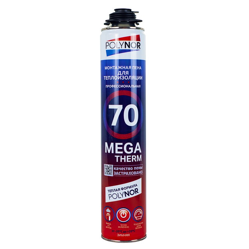 Пена монтажная POLYNOR 70 MEGA THERM зимняя, до -20°С, профессиональная, под пистолет Пена монтажная POLYNOR 70 MEGA THERM зимняя, до -20°С, профессиональная, под пистолет