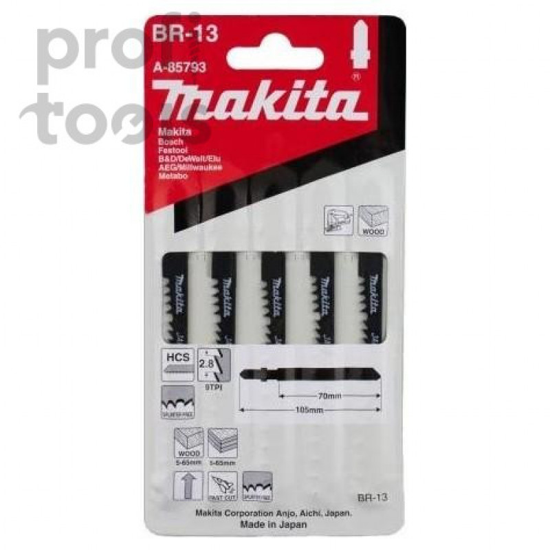 Лобзиковые пилки для дерева Makita BR-13 Clean 70 мм, 5 шт [A-85793]