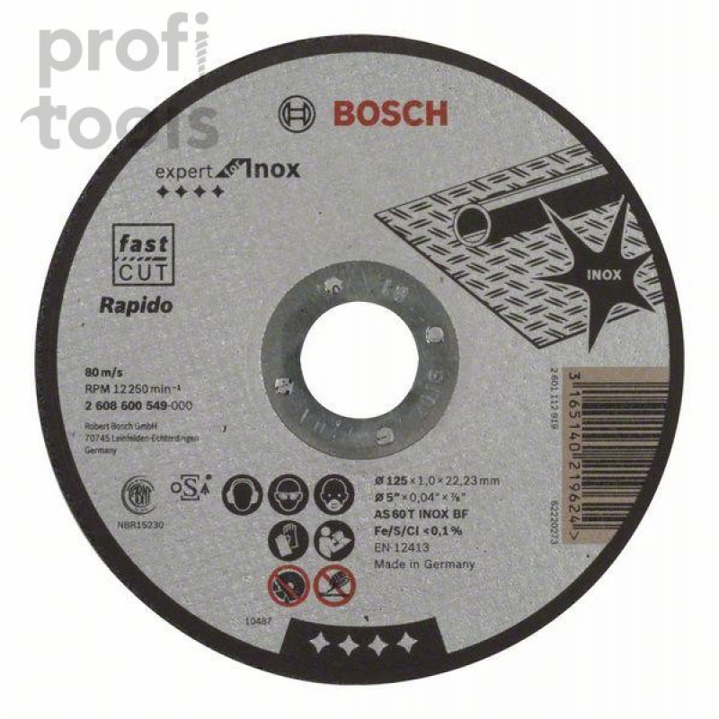 Круг отрезной по нержавеющей стали INOX 125х1 мм Bosch Expert for Inox
