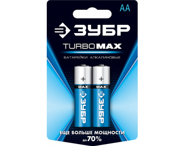 Щелочная батарейка 1.5 В, тип АА, 2 шт, ЗУБР Turbo-MAX