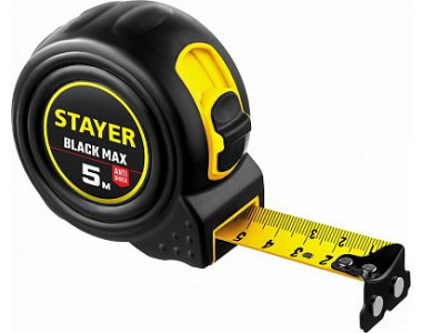 STAYER BlackMax 5м / 25мм рулетка в ударостойком полностью обрезиненном корпусе  и двумя фиксаторами