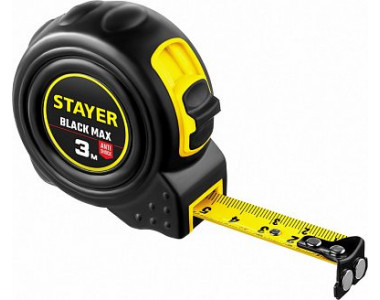 STAYER BlackMax 3м / 16мм рулетка в ударостойком полностью обрезиненном корпусе  и двумя фиксаторами