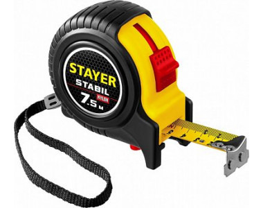 STAYER STABIL 7,5м / 25мм профессиональная рулетка в ударостойком обрезиненном корпусе  с двумя фиксаторами