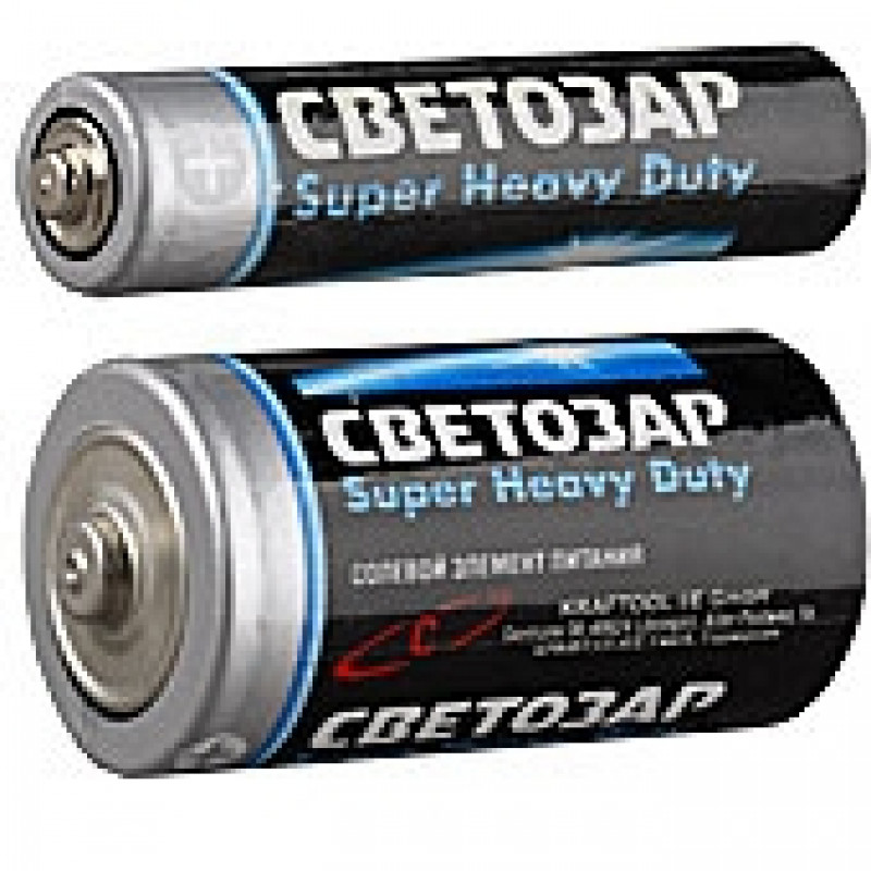 Батарейка СВЕТОЗАР "SUPER HEAVY DUTY" солевая, тип C, 1,5В, 2шт в термоусадочной пленке