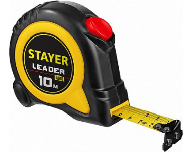 STAYER LEADER 10м / 25мм рулетка с автостопом в ударостойком обрезиненном корпусе STAYER LEADER 10м / 25мм рулетка с автостопом в ударостойком обрезиненном корпусе