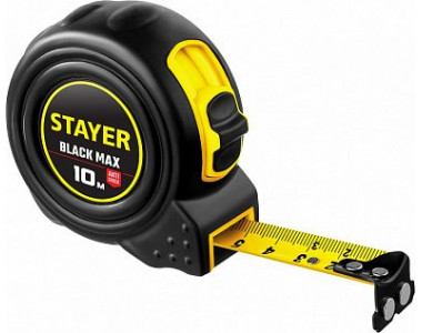 STAYER BlackMax 10м / 25мм рулетка в ударостойком полностью обрезиненном корпусе и двумя фиксаторами STAYER BlackMax 10м / 25мм рулетка в ударостойком полностью обрезиненном корпусе и двумя фиксаторами