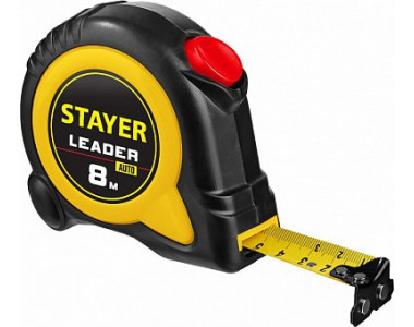 STAYER LEADER 8м / 25мм рулетка с автостопом в ударостойком обрезиненном корпусе STAYER LEADER 8м / 25мм рулетка с автостопом в ударостойком обрезиненном корпусе