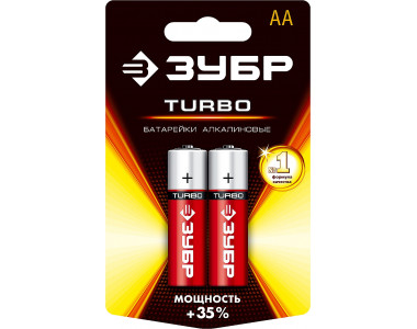 Щелочная батарейка 1.5 В, тип АА, 2 шт, ЗУБР Turbo