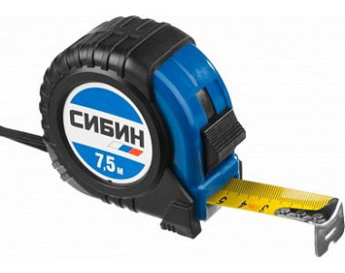 СИБИН  7.5м / 25мм рулетка в ударостойком обрезиненном корпусе